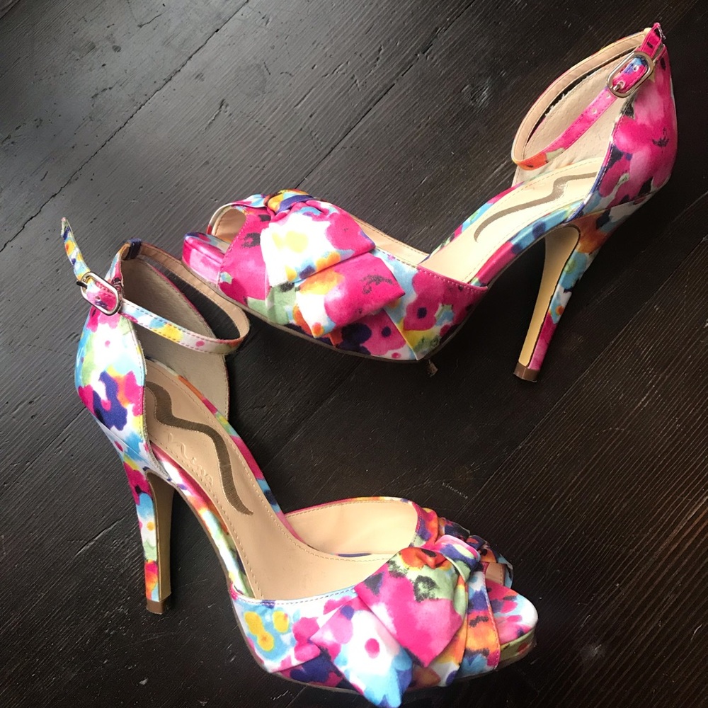 Nina Floral Open Toed Heels — 6.5 Wide